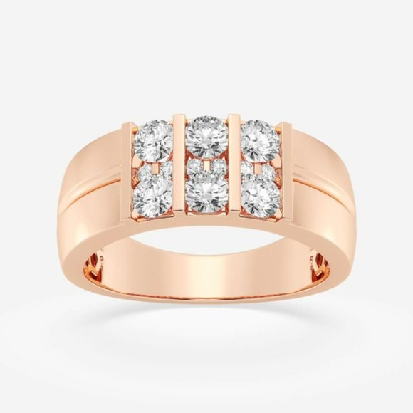 1 /13 ctw Round Lab Grown Diamond Men's Triple Row Channel Set Wedding Band - Picture 5 of 6